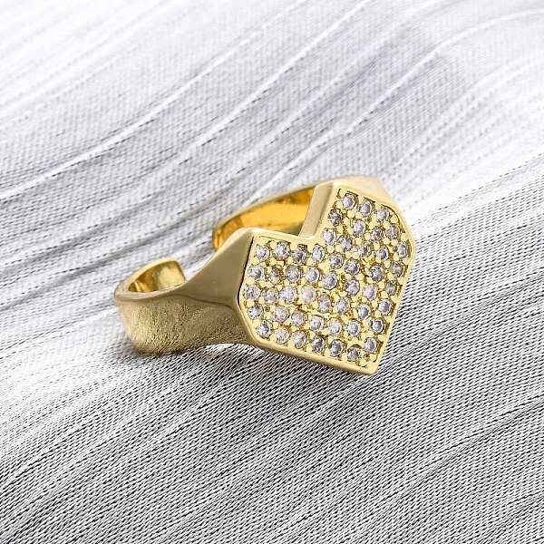 Brass Micro Pave Cubic Zirconia Adjustable Cuff Rings for Women
