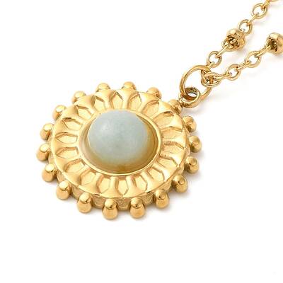 304 Stainless Steel Pave Natural Stone Pendant Necklaces for Women