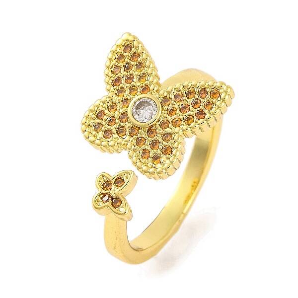Butterfly Brass Micro Pave Cubic Zirconia Open Cuff Ring for Women