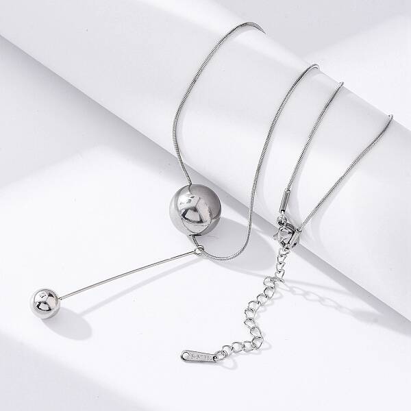 304 Stainless Steel Round Ball Pendant Snake Chain Necklaces