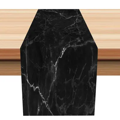Luxurious Marble Texture Black Modern Table Runner - Aperturee