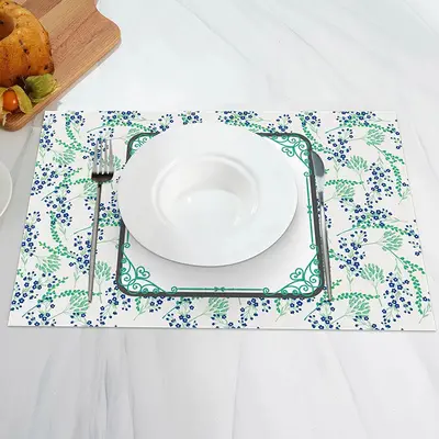 Blue Floral Green Leaves Spring Set Of 4 Placemats - Aperturee