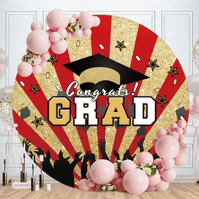Gold Glitter And Red Stripes Round Grad Backdrop - Aperturee