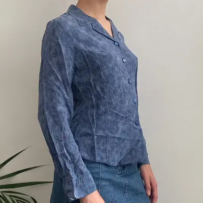St. Michaels Marks & Spencer Shirt - Small Blue Viscose Blend