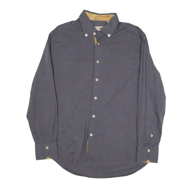 ALVERO MARTINI Shirt Grey Striped Long Sleeve Mens M