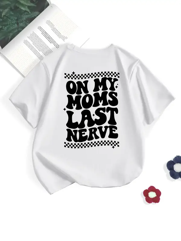 Toddler Girl's Letter Print Round Neck Drop Shoulder Tee, Summer Clothes, Fashion Casual Crew Neck T-Shirt for Daily Outdoor ...