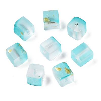 Frosted Glass Beads with Golden Glitter Powder