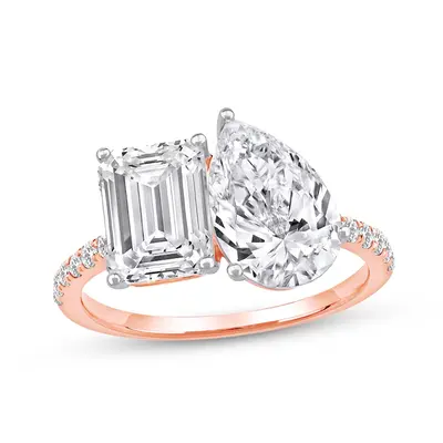 14K Rose Gold 1.25 to 6.25 CT.T.W. Oval & Emerald Lab Created Diamond Engagement Ring D VVS1-VS1 IGI Certified