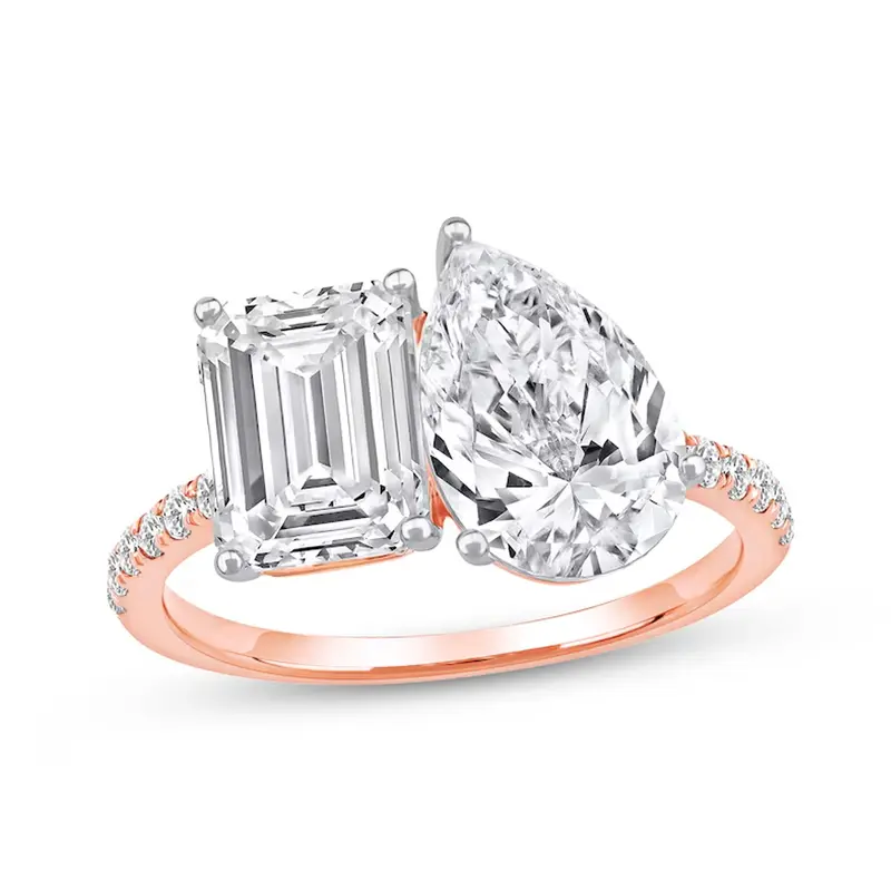 14K Rose Gold 1.25 to 6.25 CT.T.W. Oval & Emerald Lab Created Diamond Engagement Ring D VVS1-VS1 IGI Certified