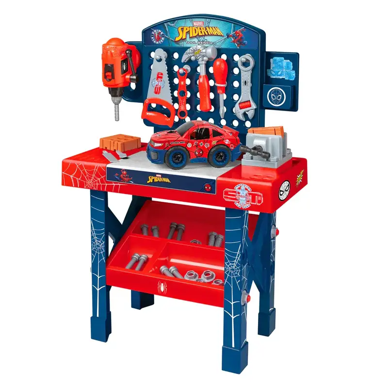Marvel SpiderMan Tool Bench Playset, Team Nascar Pit Stop Playset  with Take Apart Car 84 Pieces - Pretend Play Toy
