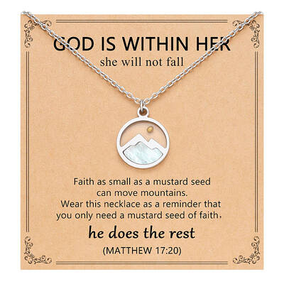Flat Round 216 Stainless Steel Pave Natural Shell Mustard Seed Pendant Necklaces for Women
