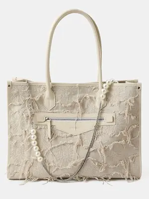 Smting top handle pearl chain tote bag