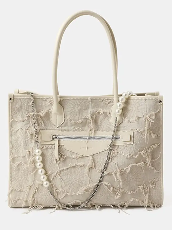 Smting top handle pearl chain tote bag