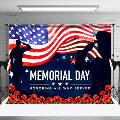 Floral Soldier Star American Flag Memorial Backdrop - Aperturee