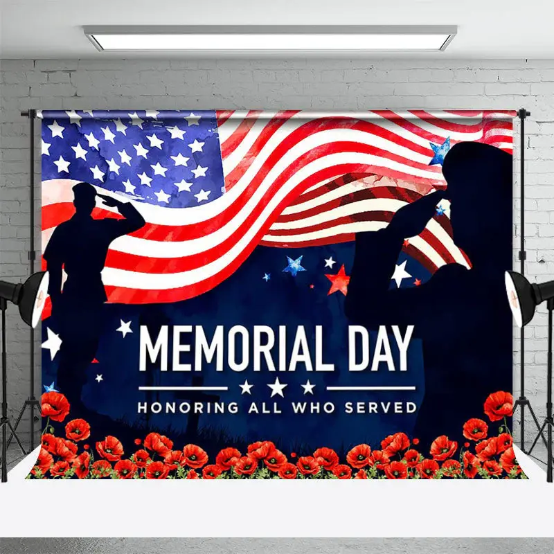 Floral Soldier Star American Flag Memorial Backdrop - Aperturee