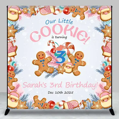 Aperturee Little Cookie Christmas Custom 3rd Birthday Backdrop - Aperturee