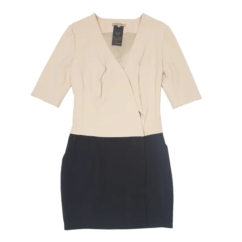 BETTY BLUE Drop Waist Formal Pencil Dress Beige 3/4 Sleeve Knee Length Womens UK 10