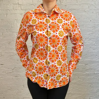 Dolce & Gabbana Floral Patterned Shirt - Large Orange Cotton