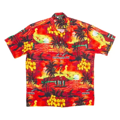 Aloha Fashion Mens Hawaiian Shirt Red 90s Crazy Pattern L