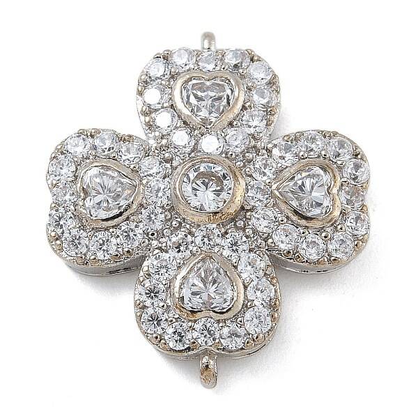 Rack Plating Brass Clear Cubic Zirconia Clover Connector Charms