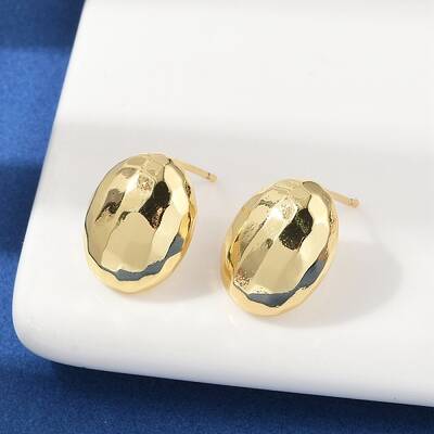 Oval Brass Stud Earrings