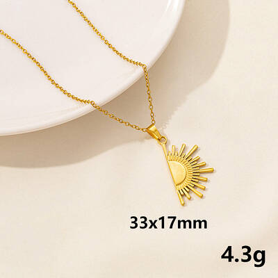 Vintage Stainless Steel Sun Pendant Lock Collarbone Chain Necklace for Women