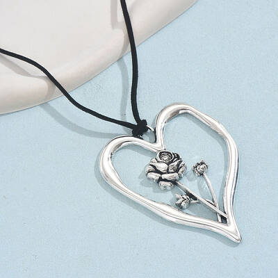 Birth Flower Heart Zinc Alloy Pendant Black Faux Suede Cord Necklaces for Women
