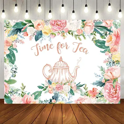 Aperturee Time for Tea Pink Floral Teapot Backdrop for Party
