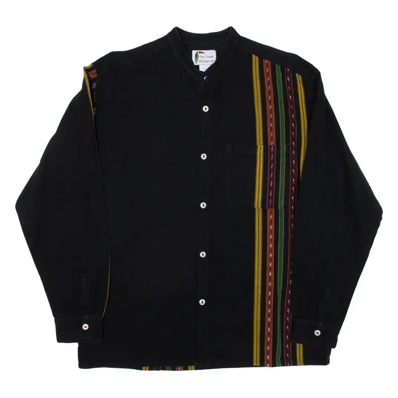 Mens Denim Shirt Black Striped Long Sleeve M