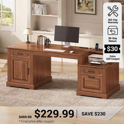 SEDETA | 62 Inch Farmhouse Computer Desk with Power Outlet Home Office Desk with 3 Drawers Printer Stand Executive Desk with ...