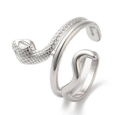 Non-Tarnish 304 Stainless Steel Snake Open Cuff Ring for Women