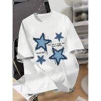 Men's XINGX Star Pattern Fashion Tee - 100% Cotton, Casual Crew Neck Short Sleeve T-Shirt with Blue Denim Print, Ideal for Al...
