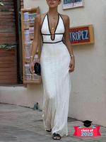 Summer Vacataion Wear Sleeveless Knit Dress, Lady Halter V Neck Backless Maxi Dress, Party Wear, Sexy See Through Dress, Wome...
