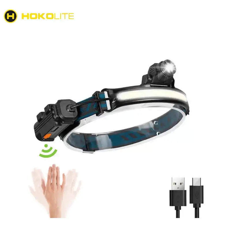 Hokolite 1300 Lumens 230° Wide Beam LED Headlamp Rechargeable Flashlight with Motion Sensor, Designed for Nighttime Use, ABS...