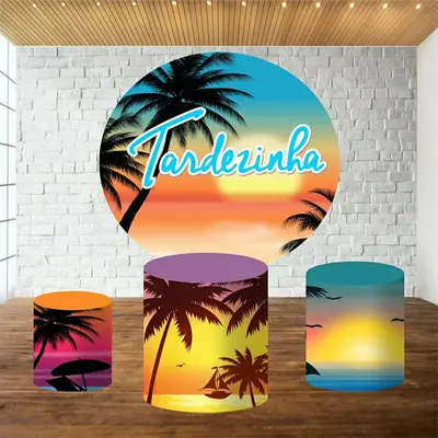 Aperturee Coconut Grove Scenery Round Happy Birthday Backdrop | Custom Round Backdrop | Round Backdrop Stand Covers | Birthda...