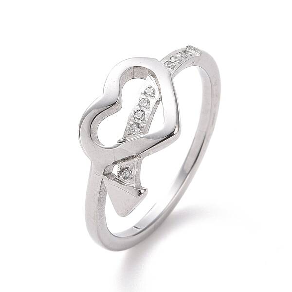 Crystal Rhinestone Heart with Arrow Finger Ring