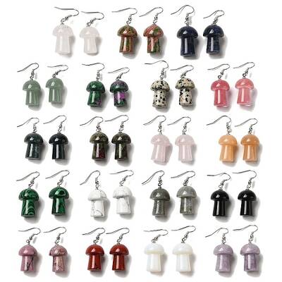 Natural & Synthetic Mixed Gemstone Mushroom Dangle Earrings