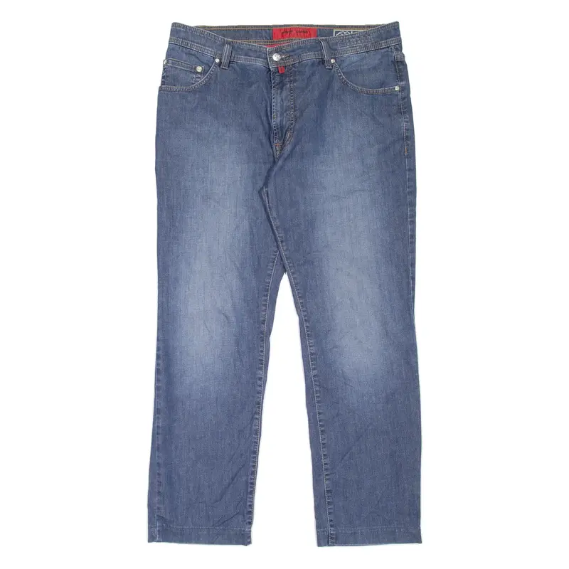 PIERRE CARDIN Deauville Mens Jeans Blue Regular Tapered Stone Wash W38 L28