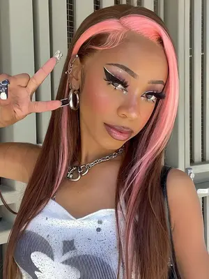 28 Inch Long Highlight Straight Glueless Wigs, Pride 2025, LGBTQ, Lace Front Wigs for Women, Pre-plucked Wigs without Bangs,...