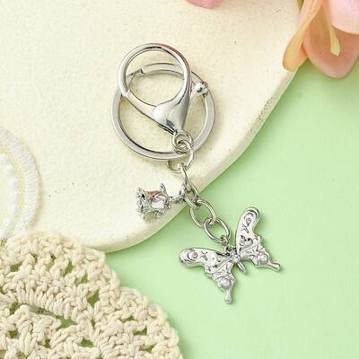 Alloy Rhineston and ABS Plastic Pearl Keychain