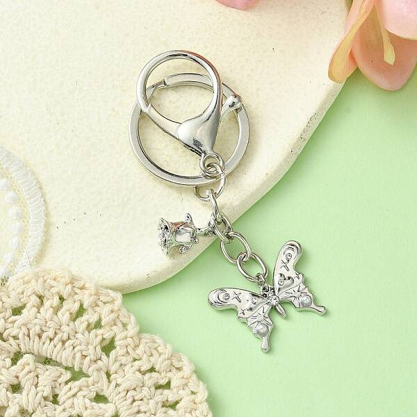 Alloy Rhineston and ABS Plastic Pearl Keychain