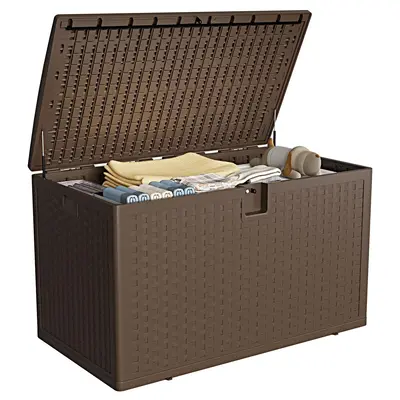Garvee 73 Gallon Outdoor Storage Box Large Waterproof Resin Deck Box Lockable with Reinforced Support UV-Resistant Rattan Tex...
