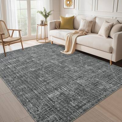Garvee Washable Area Rug 8x10 Grey Modern Solid Color Non Slip TPR Backing Low Pile Soft Polyester Fibre for Living Room Bedr...