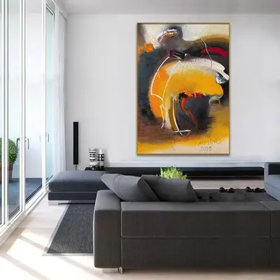 Abstract Yellow Acrylic Painting Original Colorful Wall Art Modern Artwork Decor for Living Room | SAND SHAFT
