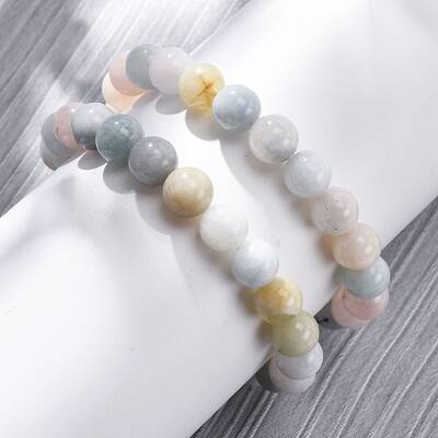 Natural Morganite Round Beaded Stretch Bracelets for Men Women