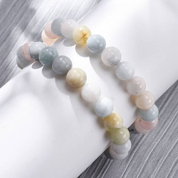 Natural Morganite Round Beaded Stretch Bracelets for Men Women