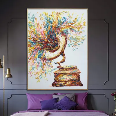 Original Abstract Phonograph Paintings On Canvas Colorful Music Instrument Art Modern Impasto Painting Textured Wall Art | PH...