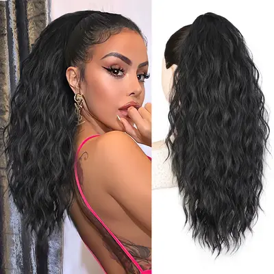 20inch Long Claw Highlight Ponytail Extension, Multi Layered Hair Wavy Curly Fluffy Thick Jaw Clip in Hair Extensions Ponytai...