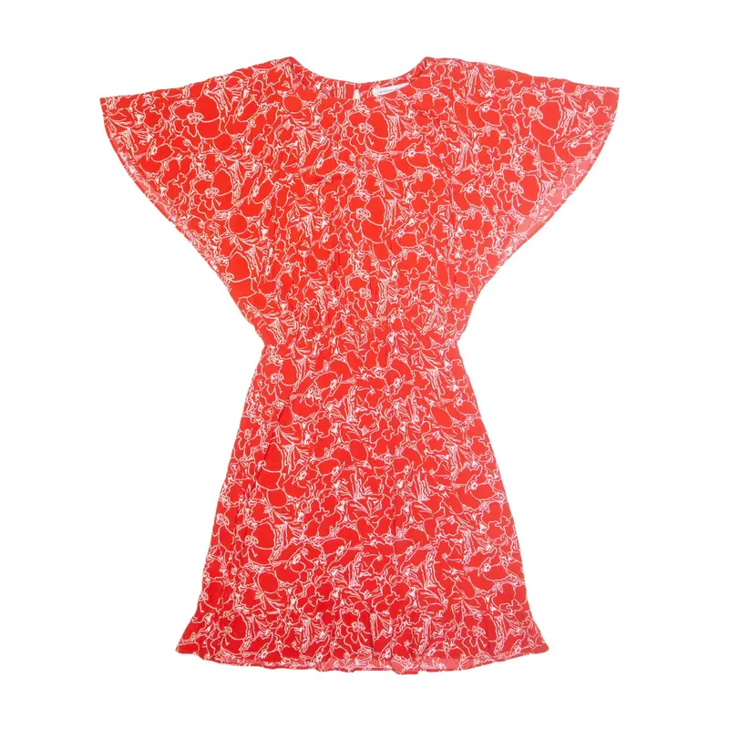 & OTHER STORIES Tea Dress Red Floral Short Sleeve Knee Length Womens UK 6