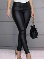 Women's Solid High Waist Pocket Leggings, Fashion Casual Comfy Button Fly Skinny Trousers for Daily Outdoor Wear, Leggings fo...